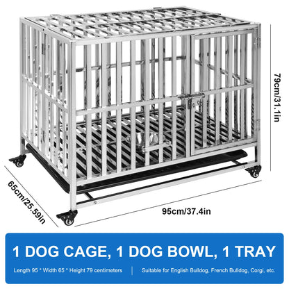 Metal Dog Cage Easy To Install Dog Crate with Four Wheels Dog Kennel Folding for High Anxiety Medium/Small Dogs