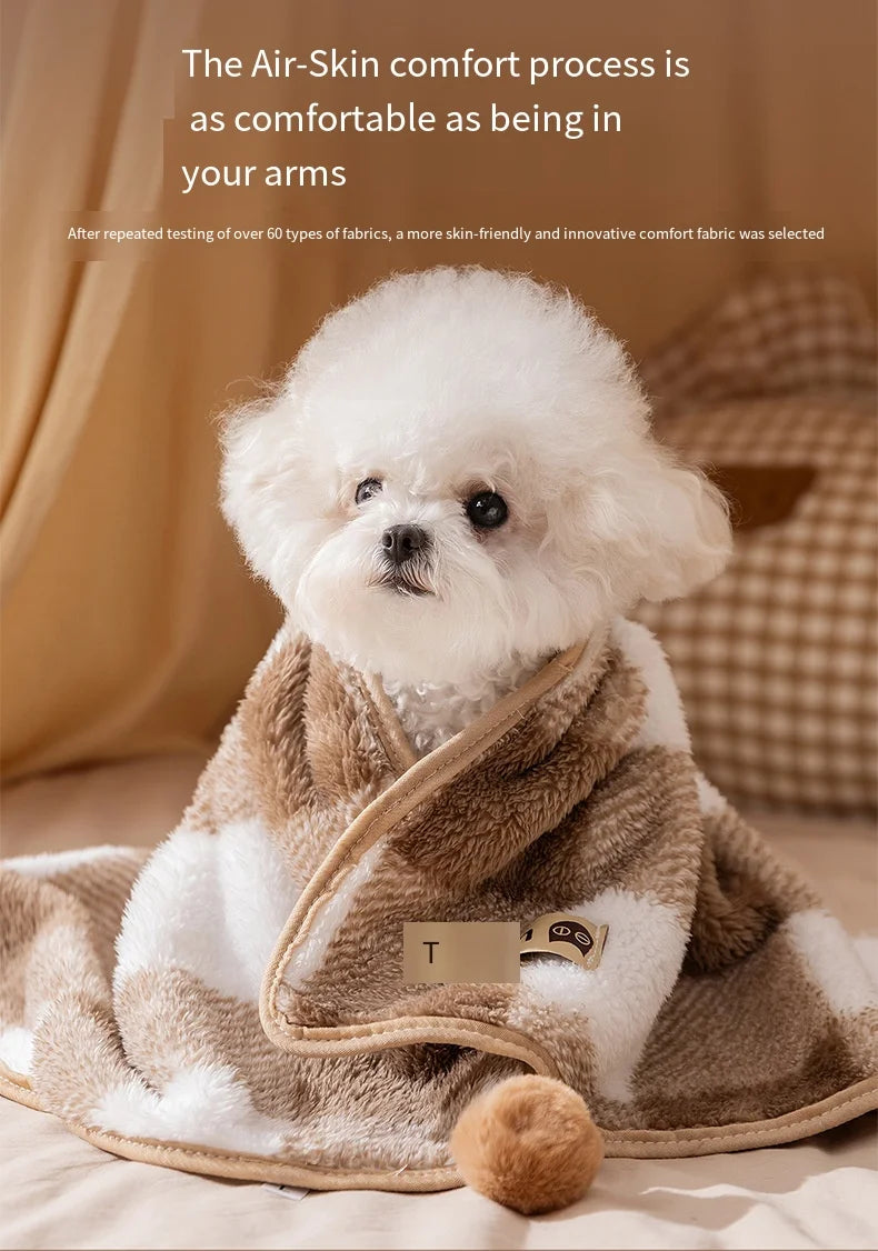 Winter Cream Color Plaid Flannel Pet Blanket, Double-Sided Soft Warm Fleece Throw for Small Dogs and Cats，Warm Cuddler Bed Mat