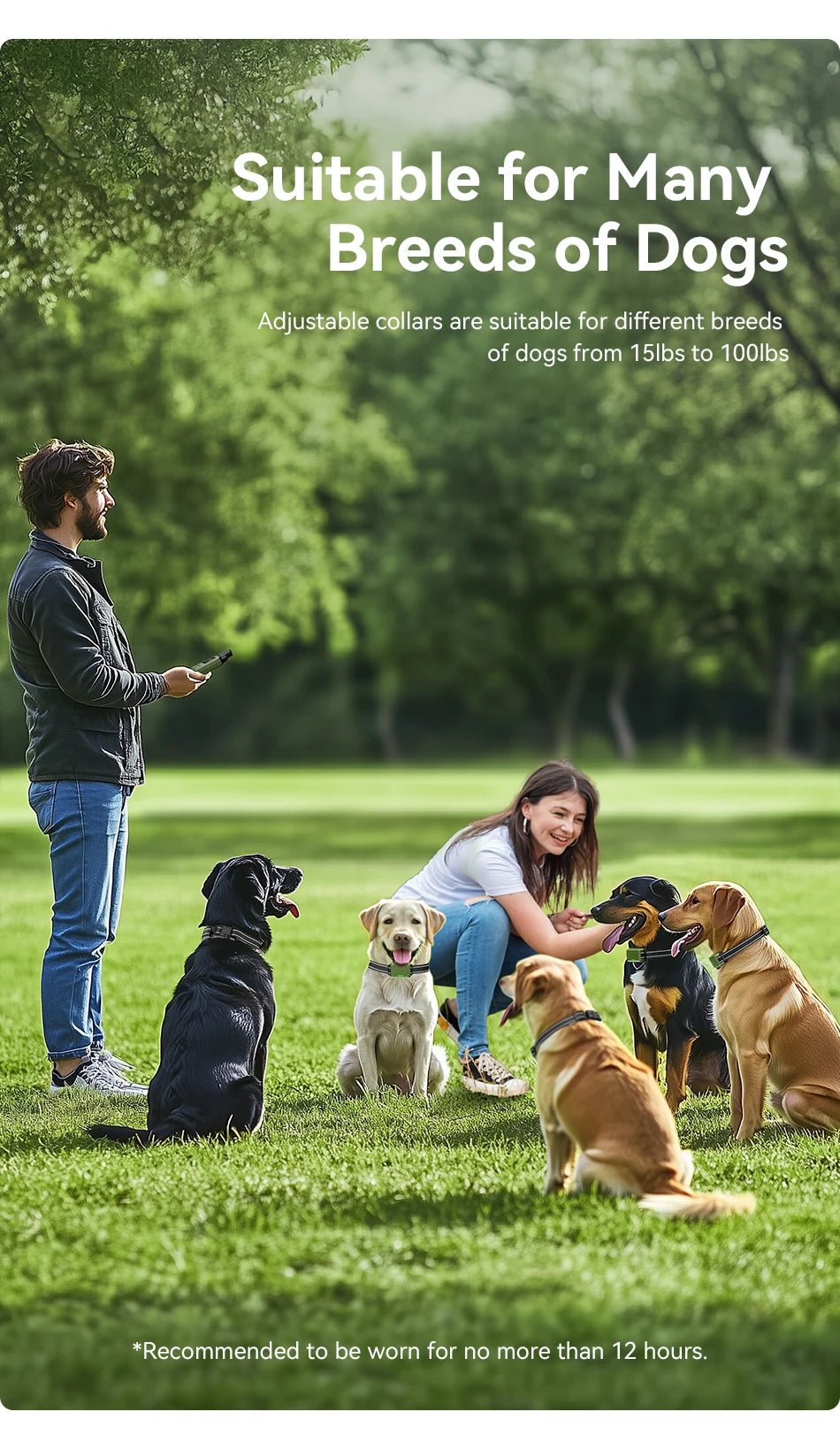 ROJECO Electric Dog Training Collar IPX7 Waterproof Dog Bark Stop Collar With Remote Control Rechargeable Anti Barking Device