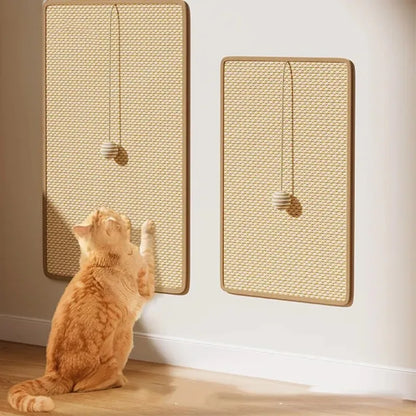 Large Sisal Cat Activity Station Scratching Post Pad Washable with Hanging Ball Toy Fun Play Self Adhesive Wall Mount Panel