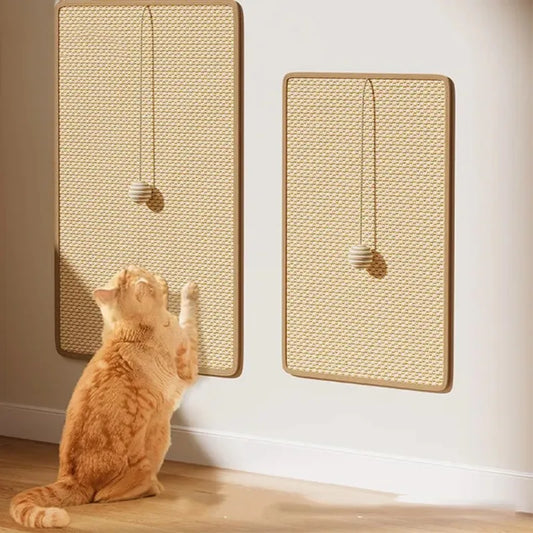 Large Sisal Cat Activity Station Scratching Post Pad Washable with Hanging Ball Toy Fun Play Self Adhesive Wall Mount Panel