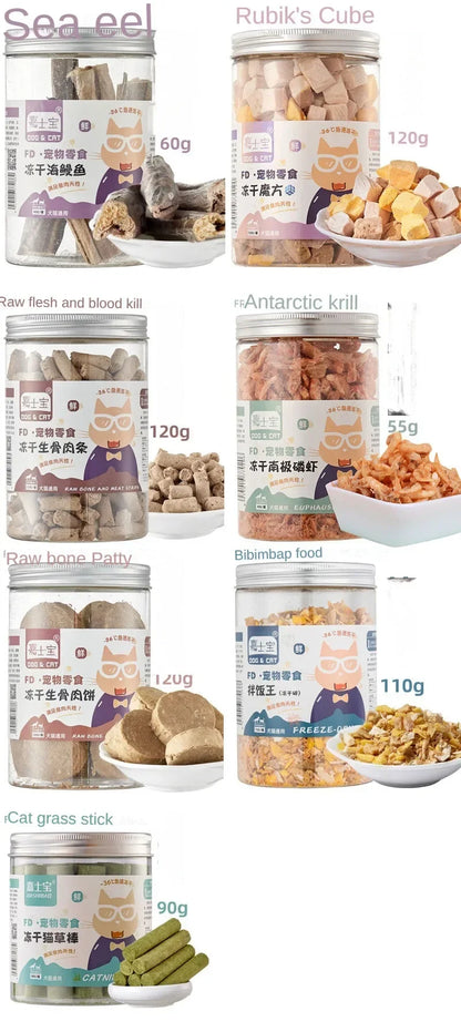 Pet Snacks canned freeze-dried chicken duck beef three texts cod quail eggs yellow eggs cats and dogs freeze-dried