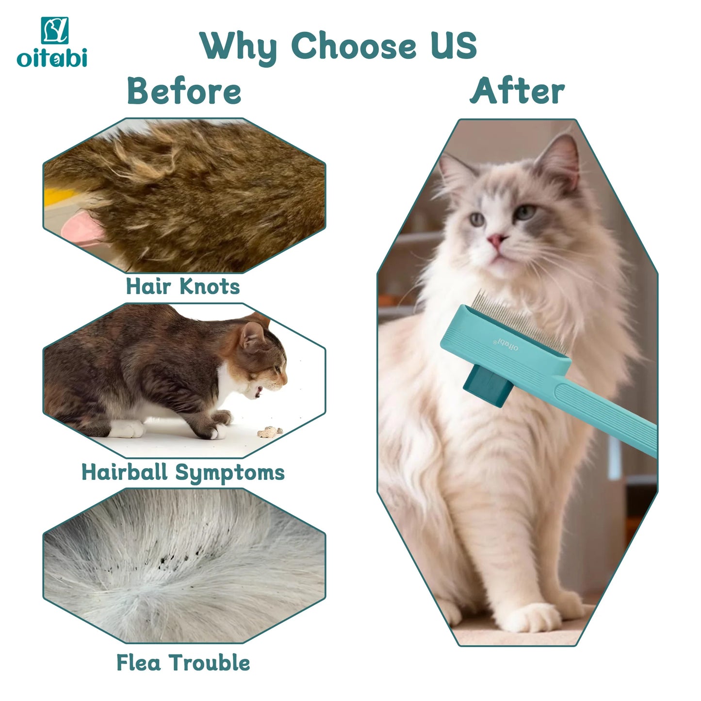 OITABI 1/2PCS Pet Hair Removal Comb One-Click Self-Cleaning Grooming Brush, De-Shedding Comb for Short & Long Hair, Pet Grooming