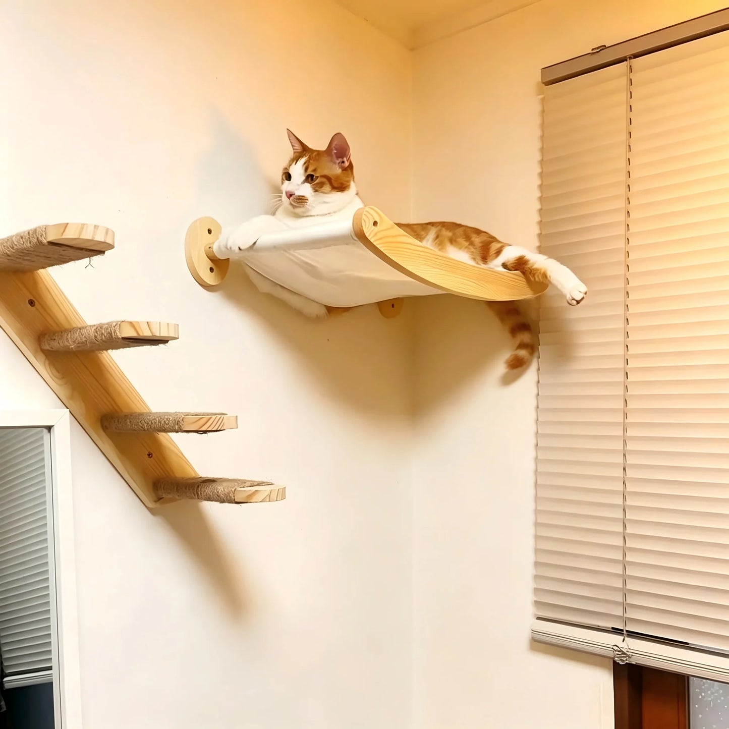 Cat Hammock and Stairway with Sisal Rope Wall Mounted Climbing Shelf Scratching Grinding Claws Toy for Kitten Cats Furniture