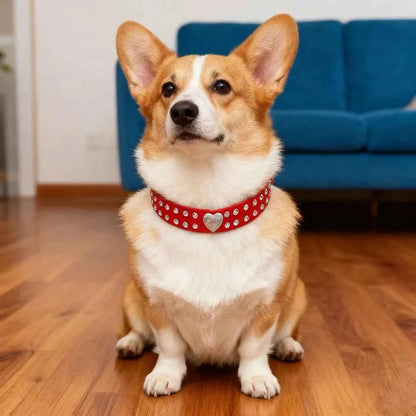Cute Two Rows Rhinestone Dog Collar Heart Bling Puppy Collar Fancy Crystal Glitter Pretty Jewel Diamond Girl Dog Collars For Small Medium Pet Female Dogs Cats