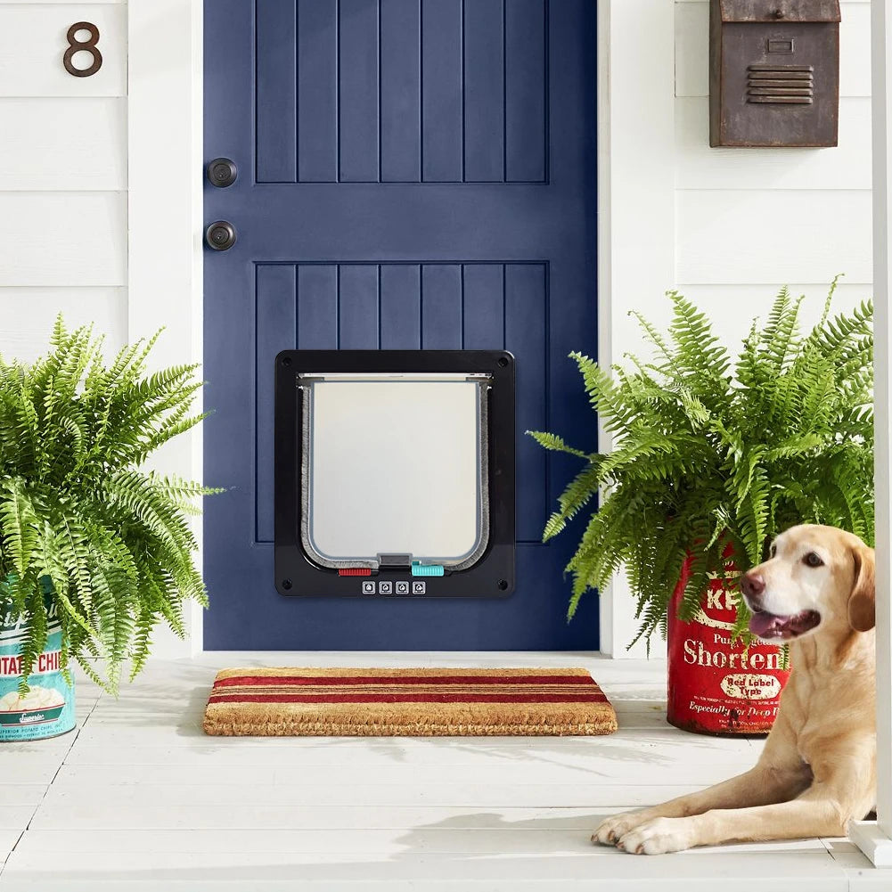 Cat Flap Door with 4 Way Security Lock Puppy Kitten Safety In&out Pet Door ABS Plastic Small Pet Gate Dog Cat Kitten Flap Door