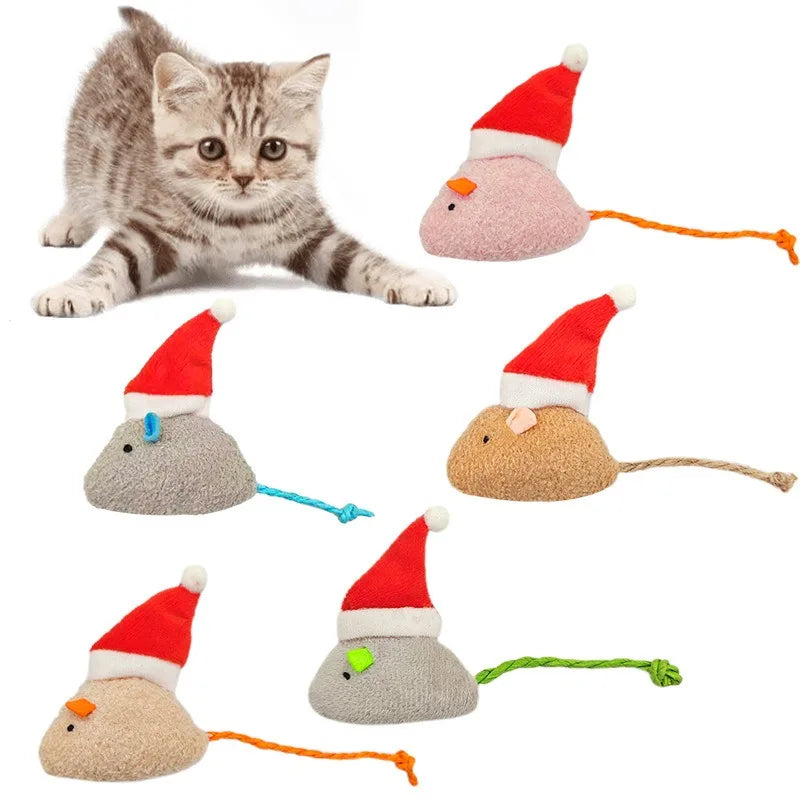 5pcs Mix Pet Toy Catnip Mice Cats Toys Christmas Hat Mouse Cat Chew Toy Fun Plush Mouse Cat Toy For Kitten Pet Supplies