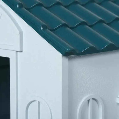 Plastic Weather-Resistant Dog House, for Indoors and Outdoors, Medium Dogs - White and Blue