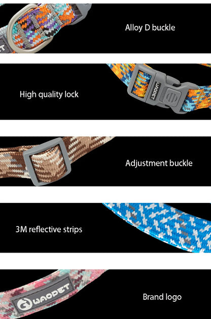 Nylon Dog Collar Adjustable Reflective Pet Collars with Metal Buckle and Quick Release Buckle Large and Medium Dog Pet Collars
