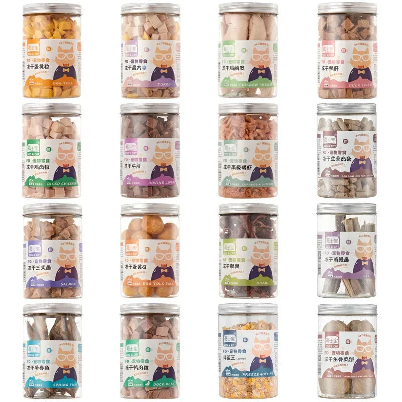 Pet Snacks canned freeze-dried chicken duck beef three texts cod quail eggs yellow eggs cats and dogs freeze-dried