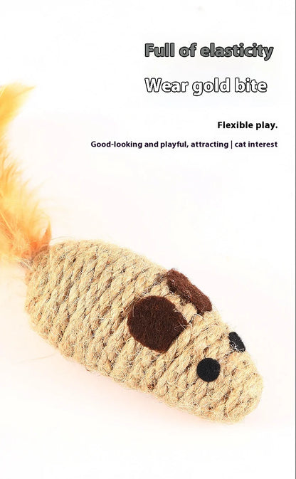 Toy With Rustling Hemp Rope Chicken Feather Toy Cat Mouse