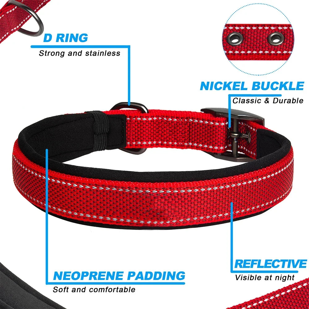 Reflective Striped Dog Collar, Escape-Proof Nylon, Quick-Release Buckle, Soft Padded, for Small Cat, Medium and Large Dogs