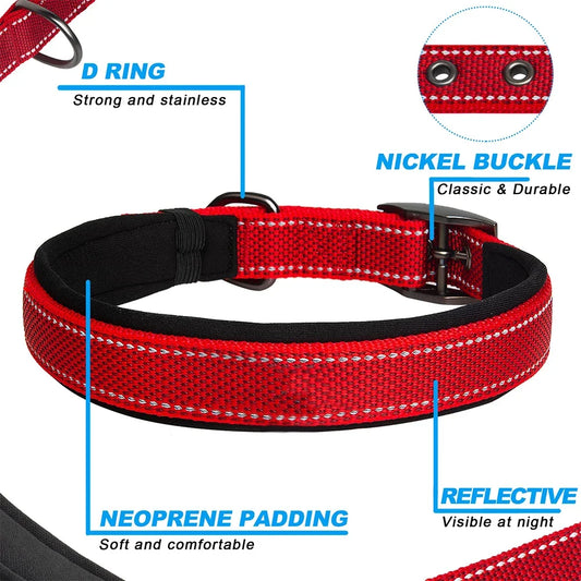 Reflective Striped Dog Collar, Escape-Proof Nylon, Quick-Release Buckle, Soft Padded, for Small Cat, Medium and Large Dogs