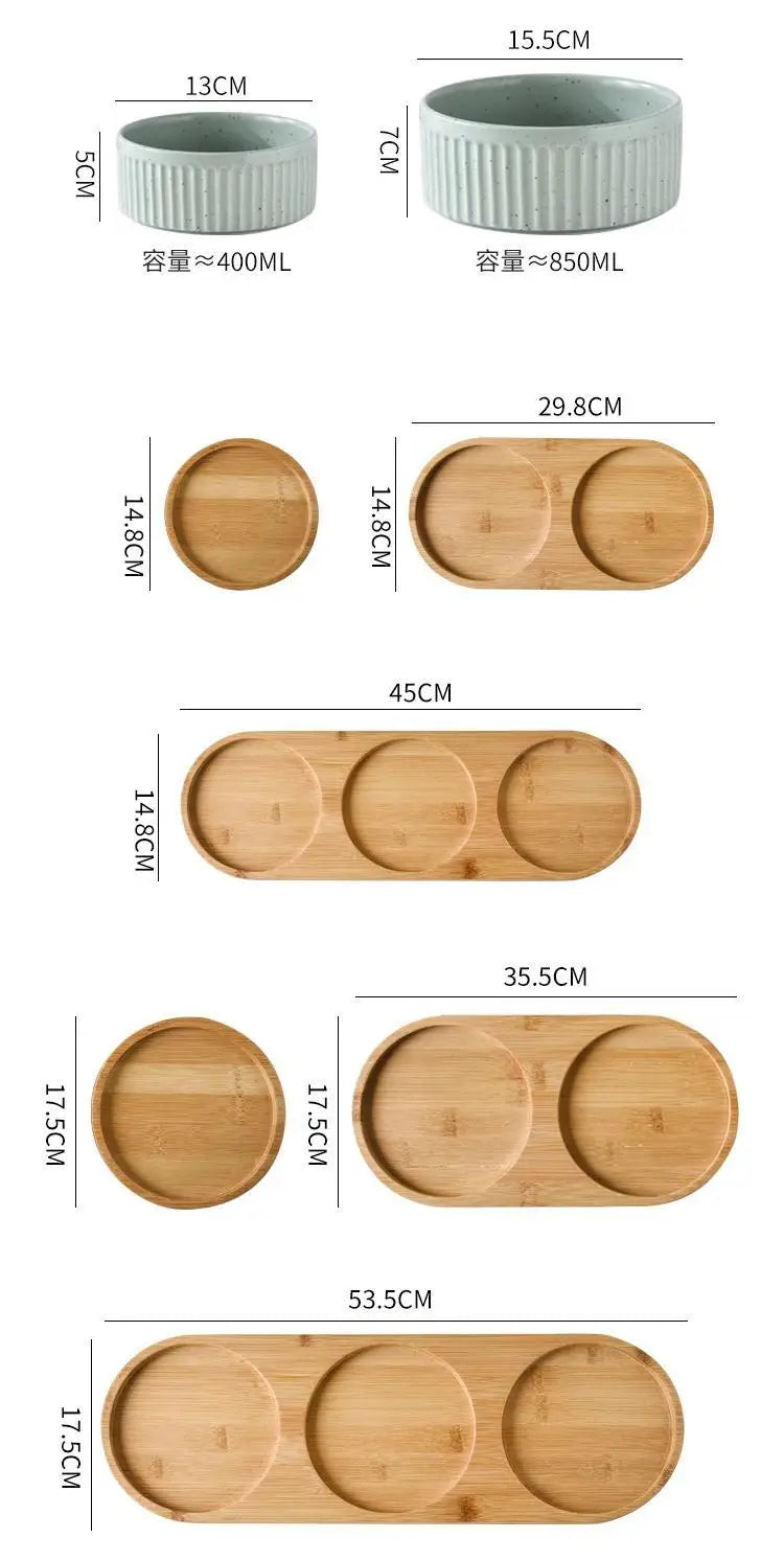 Dog Bowl Ceramic Matte Pet Bowl Cervical Spine Protector Anti Knock Over Wooden Tray Pet Feeding Supplies Cat Accessories