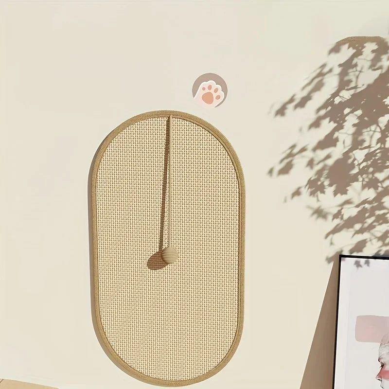 Large Sisal Cat Activity Station Scratching Post Pad Washable with Hanging Ball Toy Fun Play Self Adhesive Wall Mount Panel