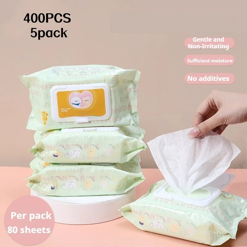400 Pieces (5 Packs) of Pet Wipes Specifically for Dogs and Cats, Cleaning Tear Stains, Deodorizing Wet Wipes, Wiping Buttocks, Wiping Body, Wiping Feet, Antibacterial Products, Easy to Carry