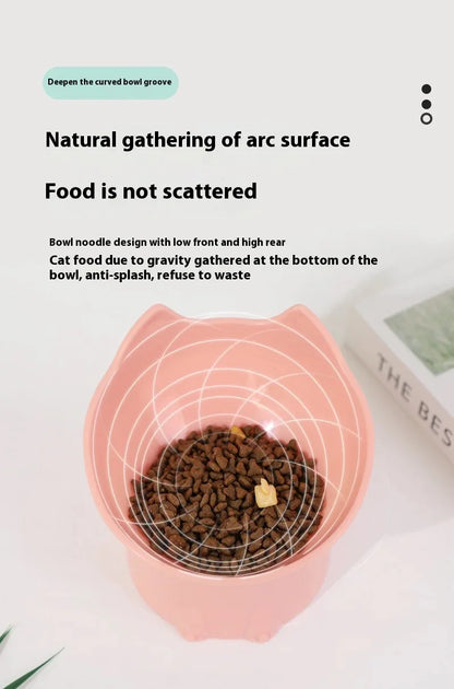 Elevated Cat Bowl Neck Protector Anti Vomiting Food Water Bowls for Indoor Cats Kittens Anti-Tip Plastic Raised Pet Feeding Dish