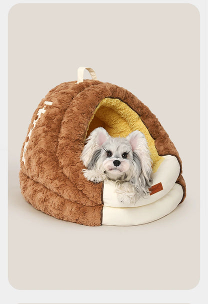 HOOPET Winter Dog Bed with Roof, Semi-Enclosed Warm House & Soft Pad, Plush Security Feeling Comfort Pet Nest for Small Dogs