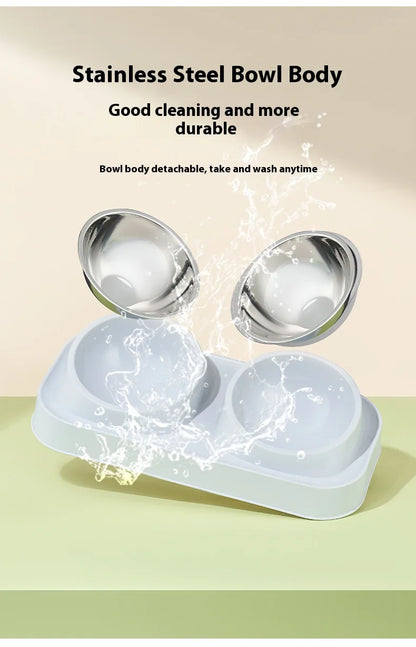 Stainless Steel Foldable Pet Bowl Double Dish - Elevated Feeder with Neck Support Anti-Tip Design for Cats Dogs