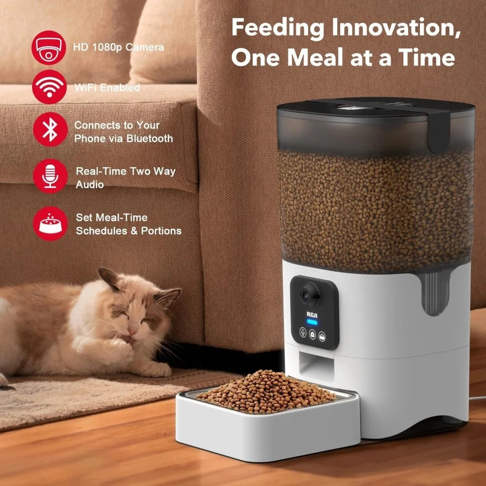 Dog Pet Feeder with HD 1080p Camera, Real-Time Two-Way Audio, Monitoring, Motion Detection, Night Vision, Compatible with Alexa