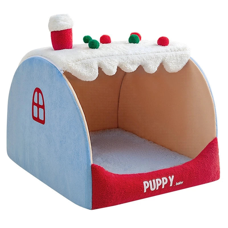 Warm Winter Thickened Semi Enclosed Dog Bed Tent Luxury Villa Cave For Large Dogs And Corgis Cozy Home Bedroom Christmas Gift