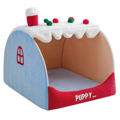 Warm Winter Thickened Semi Enclosed Dog Bed Tent Luxury Villa Cave For Large Dogs And Corgis Cozy Home Bedroom Christmas Gift