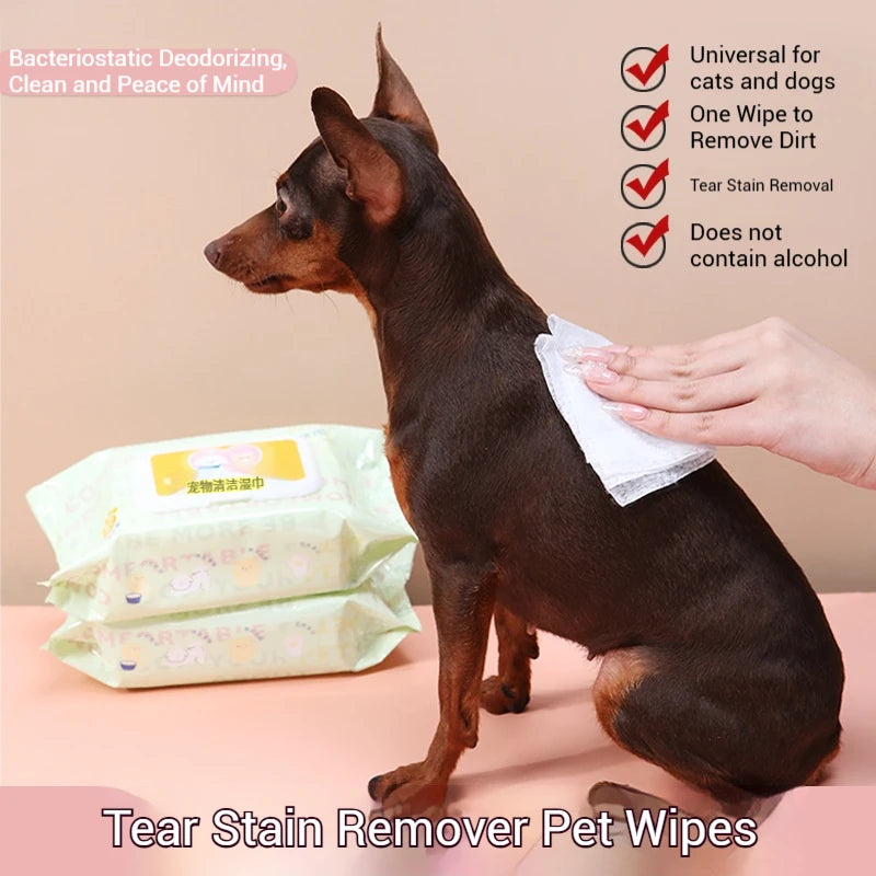 3 Packs, 80 Sheets Per Pack, Pet Wipes, Pet Wipes Specifically for Cats and Dogs, for Wiping Tear Stains, Cleaning Body Parts, No-Rinse, Deodorizing, Cleaning Wet Wipes