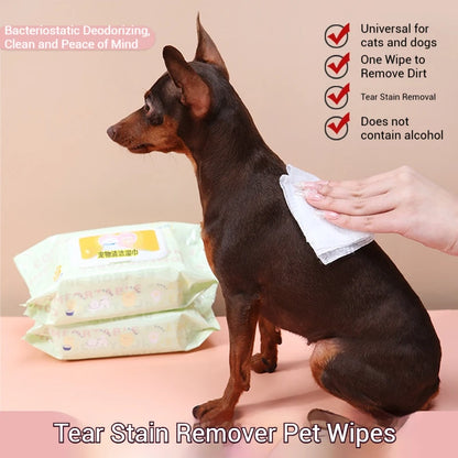 3 Packs, 80 Sheets Per Pack, Pet Wipes, Pet Wipes Specifically for Cats and Dogs, for Wiping Tear Stains, Cleaning Body Parts, No-Rinse, Deodorizing, Cleaning Wet Wipes