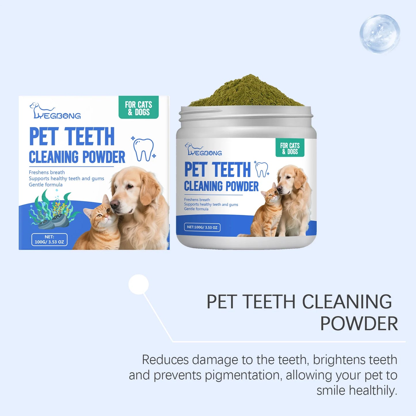 Pet Teeth Cleaning Powder Efficient Removing Dental Plaque Deeply Dissolve Dirt Inside Teeth Eliminate Oral Odor Pet Oral Powder
