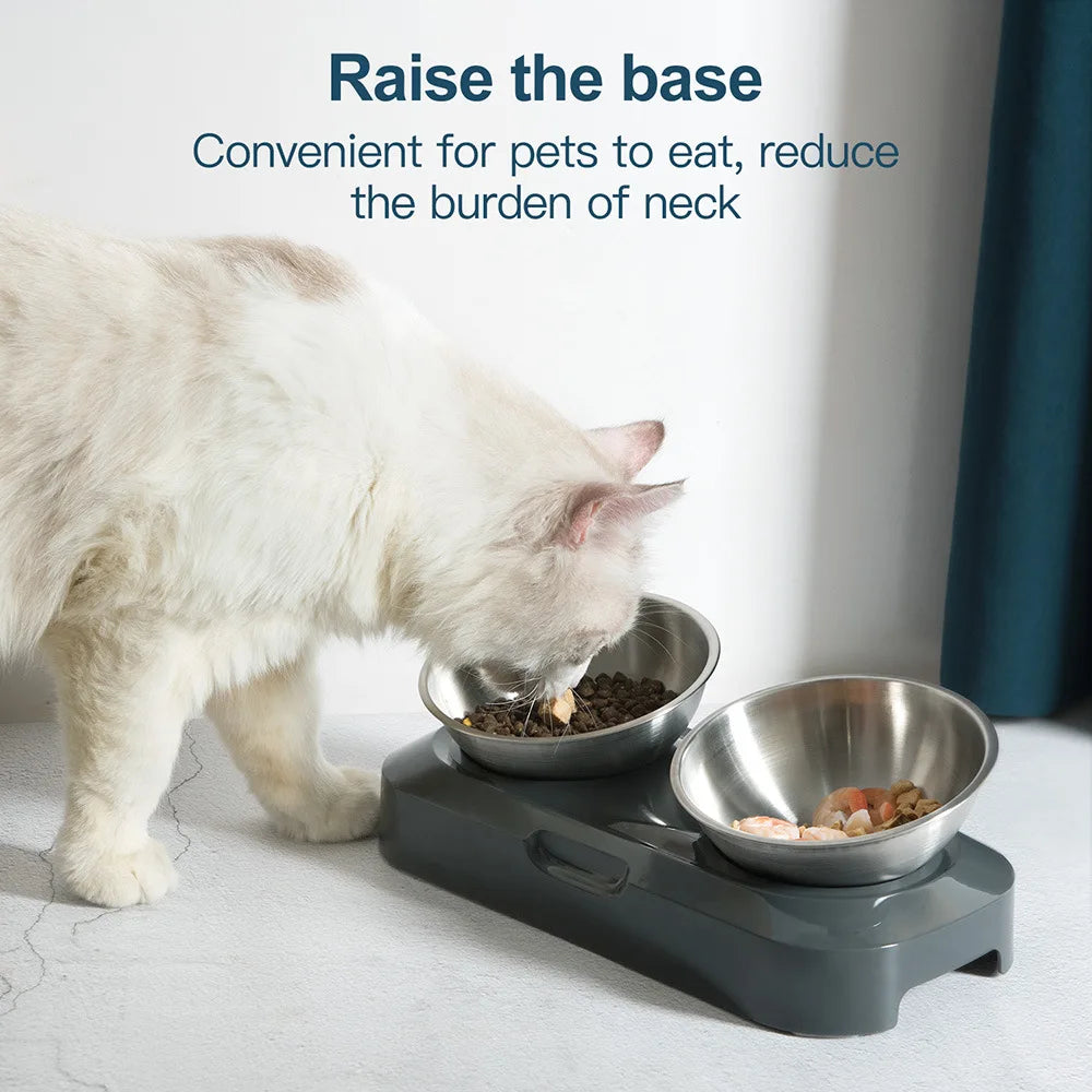 Elevated Pet Bowl 304 Stainless Steel - Adjustable Height Neck Support Large Wide Mouth Feeder for Cats and Dogs