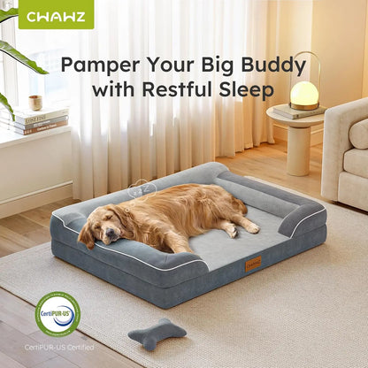 Extra Large Orthopedic Dog Bed with Cooling Gel Memory Foam, Waterproof, Washable Cover, 42" Dark Gray Pet Sofa