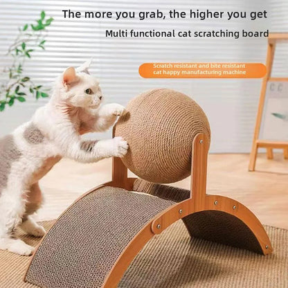 2 In 1, Cat Scratching Ball Wooden Cat Scratcher, Natural Sisal Scratch Board Scratching Column, Wear-Resistant Paw Wood Scraper