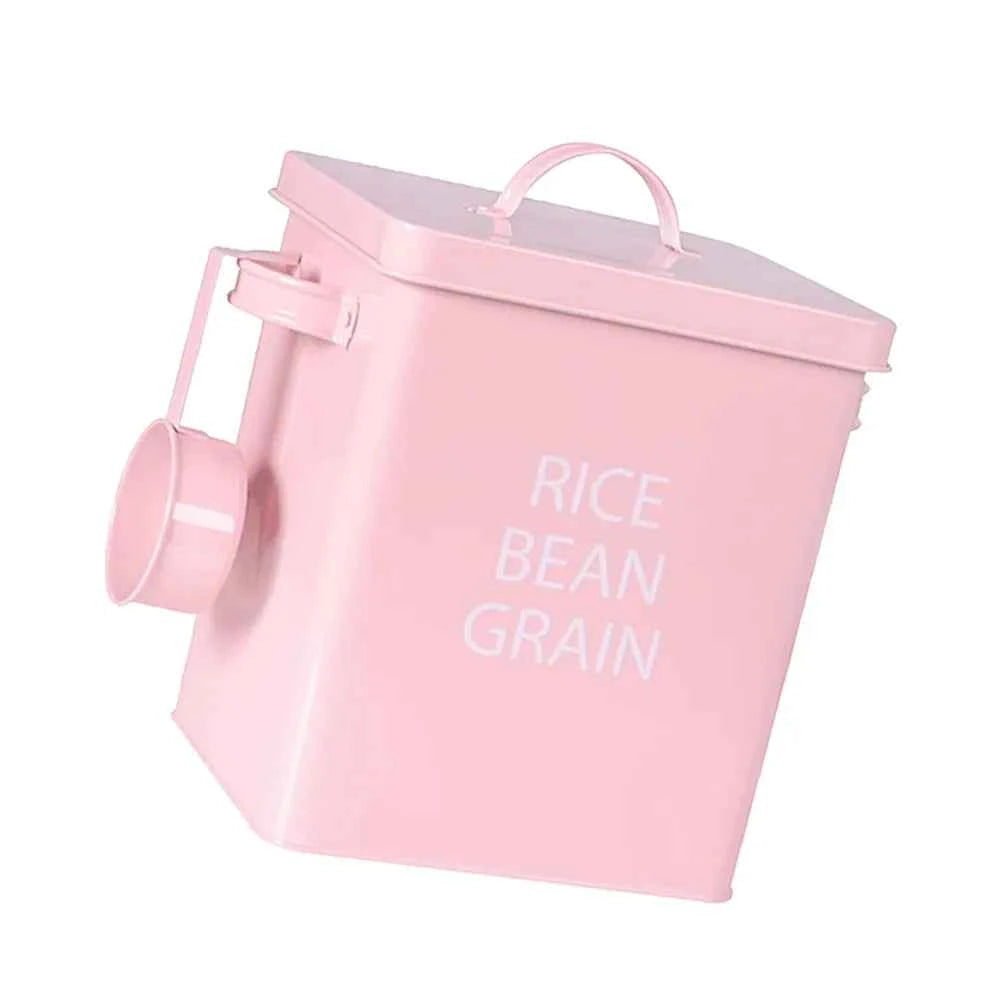 Pink Metal Pet Food Storage Barrel Airtight Sealed Container Dustproof Moisture-Proof Grain Storage Canister for Dog Cat Food
