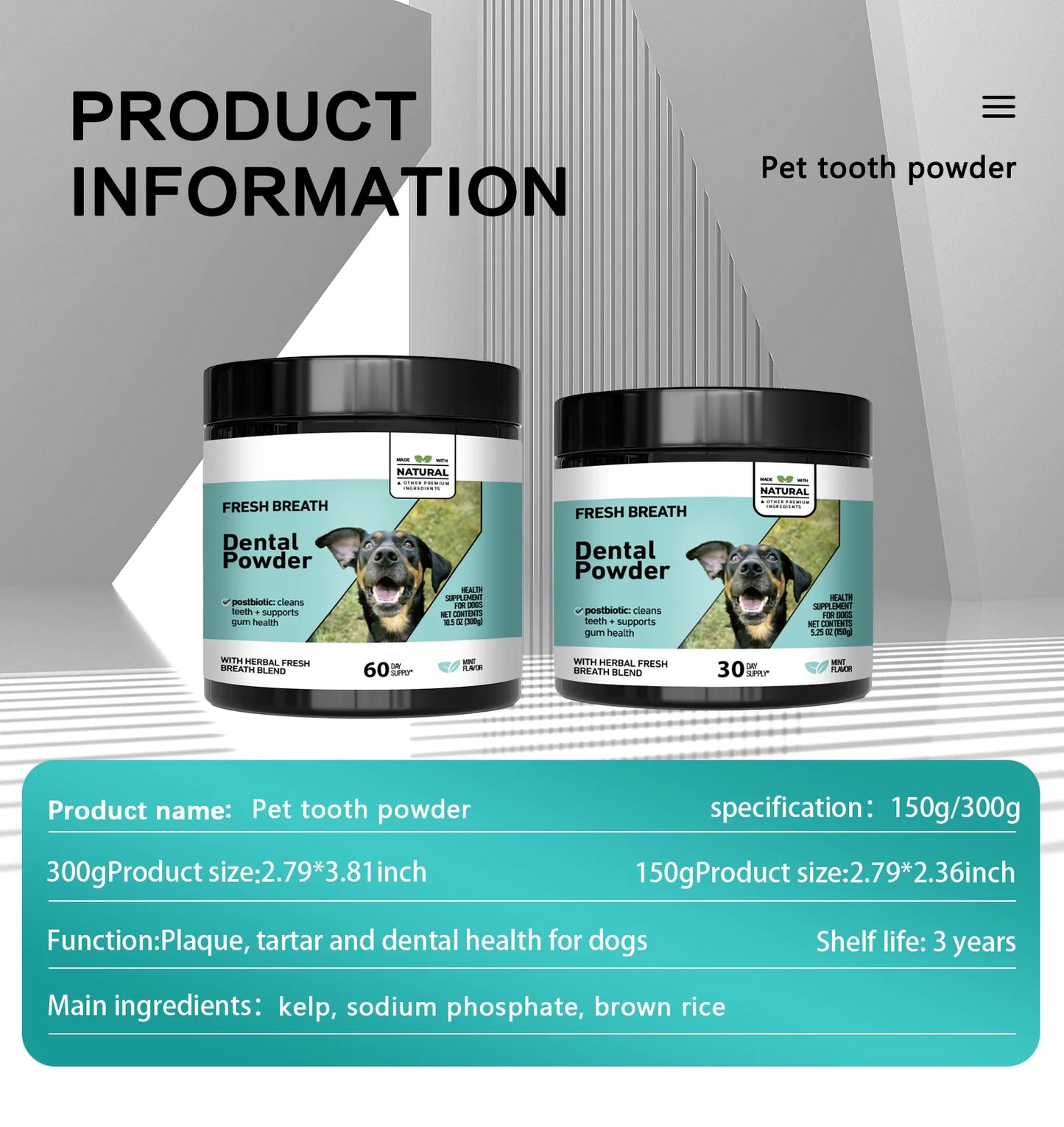 Mint Herbal Pet Teeth Powder - Anti-Tartar Formula for Dogs & Cats, Freshens Breath & Promotes Oral Health Naturally.