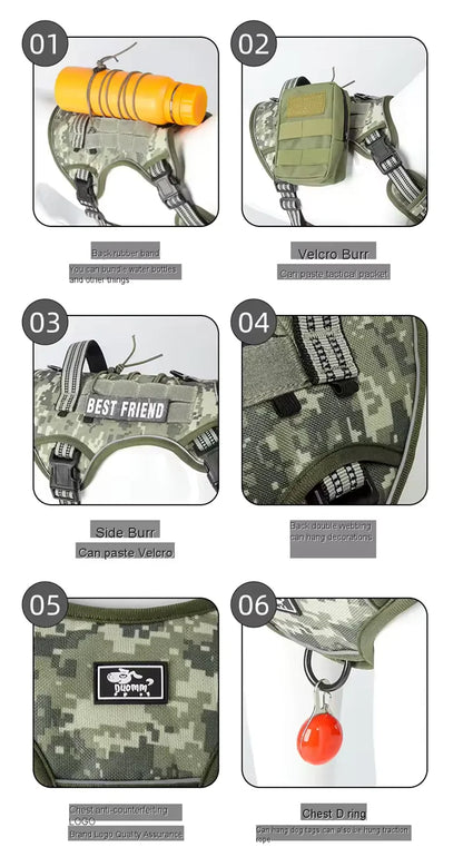 Reflective Dog Harness Tactical Training No Pull Medium Large Dog Vest Adjustable Safety Lead Military Running Pet Harnesses