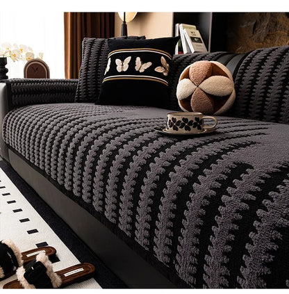 Geometric Lines Jacquard Soft Thicken Tuffed Fleece Sofa Towel Blanket for Living Room Cover Machine Washable Pet Friendly