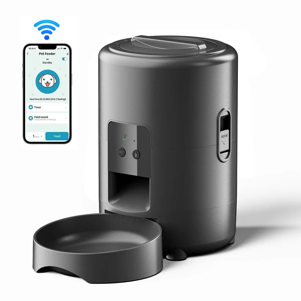 Smart Button WIFI APP And Video For Pets, Automatic Feeder For Cats and Dogs Bowl, Timed Operation, 2L Pet Feeder