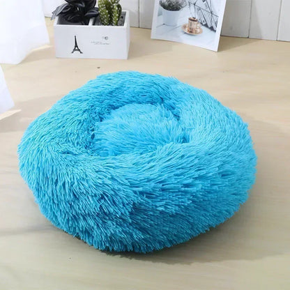 Round Plush Pet Bed - Self Warming Kennel, Machine Washable Mat with Non-Slip Bottom, Soft Cushion House Bed for Cats Dogs