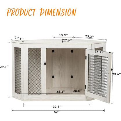 Masterpiece  52 Inch Corner Dog Crate Furniture,Wooden Dog Kennel Furniture With Mesh,Decorative Wood Dog House For Small