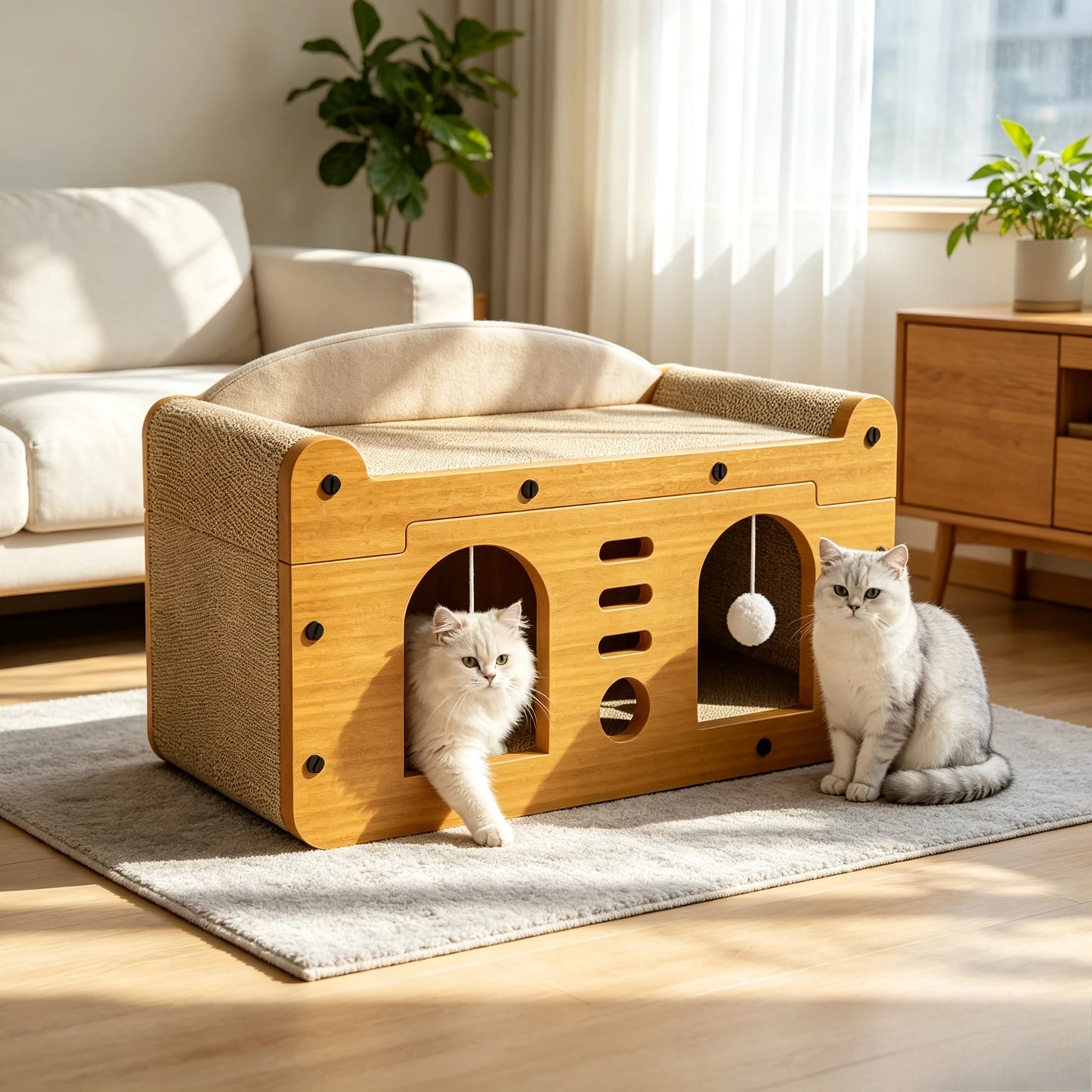 Cardboard Cat Scratcher House Lounge Bed Hideout Durable Furniture Protector Cat Play House for Indoor Cats Rest Exercise