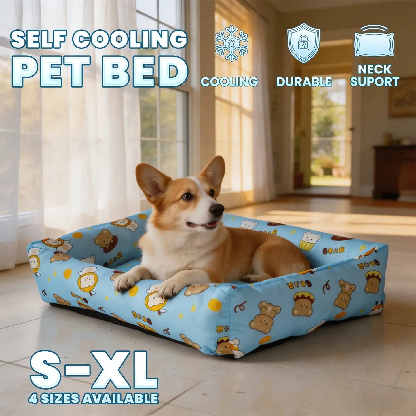 Summer Pet Cooling Mat | Cartoon Bear Design Pet Bed, Waterproof & Scratch-Resistant, Suitable For Cats & Dogs