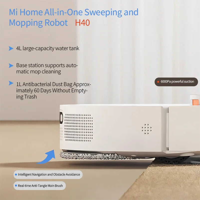 Xiaomi Robot Vacuum H40, 10,000 Pa Powerful Aspiration, Ultra-Accurate Cleaning with Navigation LDS, 2-in-1: Vacuum and Wash