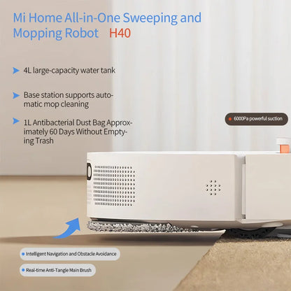 Xiaomi Robot Vacuum H40, 10,000 Pa Powerful Aspiration, Ultra-Accurate Cleaning with Navigation LDS, 2-in-1: Vacuum and Wash