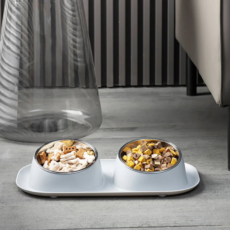 Stainless Steel Pet Bowl Anti-Spill Double Bowl for Dogs Cats Non-Slip Base Raised Design Durable Easy Clean Food Water Dish
