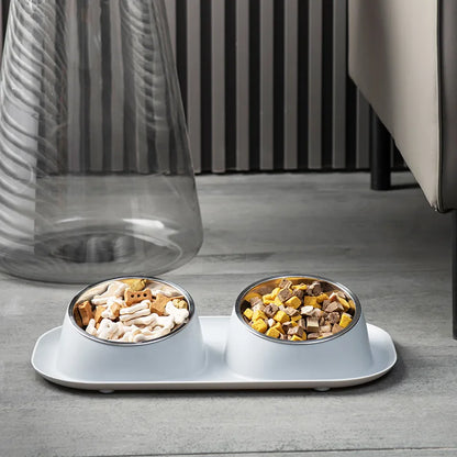 Stainless Steel Pet Bowl Anti-Spill Double Bowl for Dogs Cats Non-Slip Base Raised Design Durable Easy Clean Food Water Dish