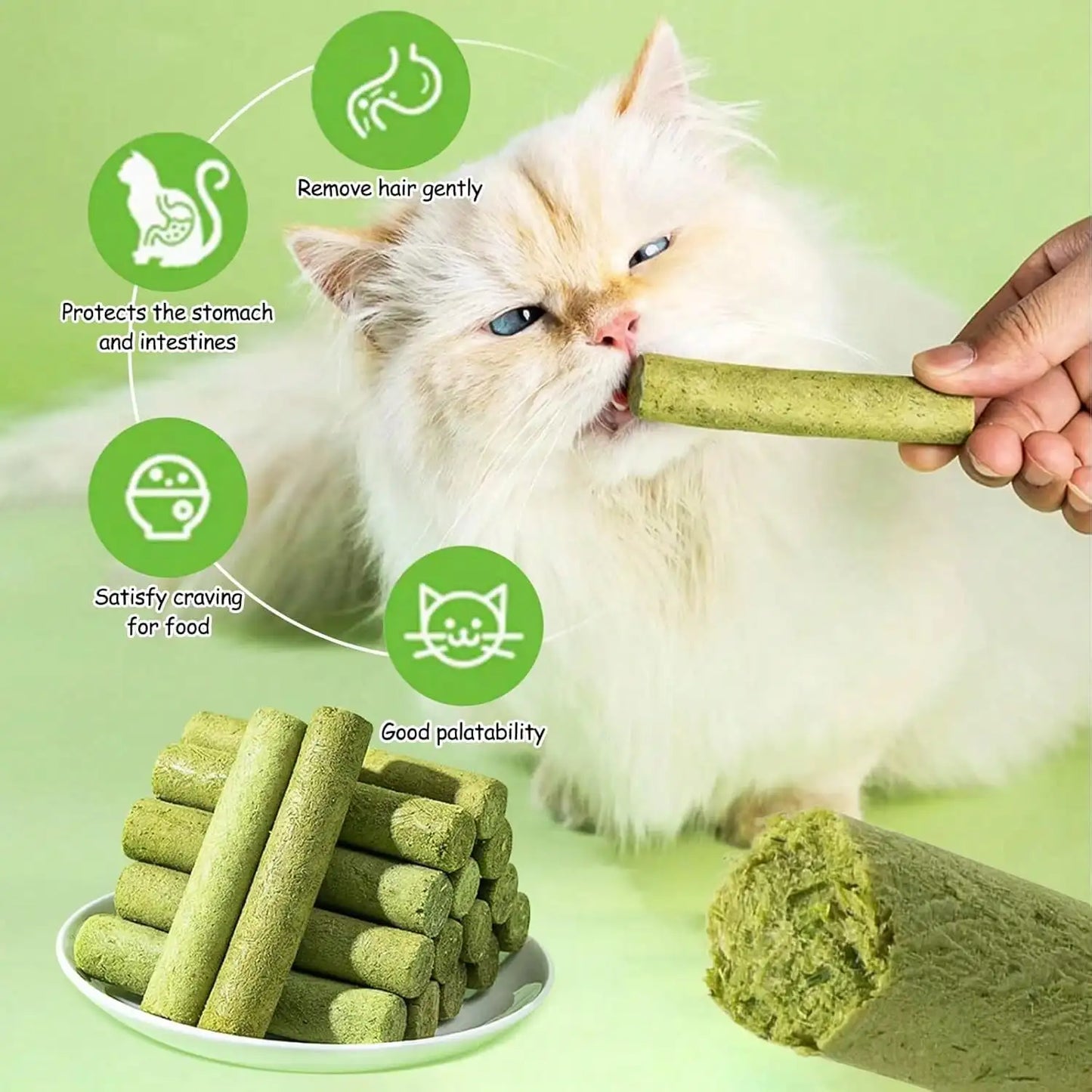 100g Cat Grass Teething Stick: Natural Dried, Teeth Cleaning & Hairball Removal Treats
