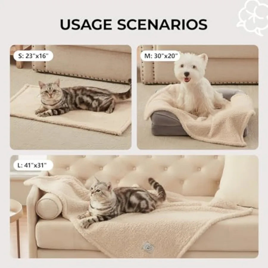 1 Pack 3 Calming Blankets Fluffy Premium Fleece Pet Blanket Soft Sherpa Throw for Dog Puppy Cat Beige Small 23" x16''