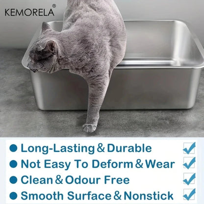 Large Litter Tray With Handles Durable Stainless Steel Litter Box Spacious Low Entry Design For Easy Access To Pet Accessories
