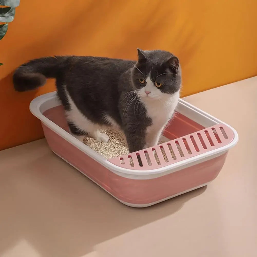 Portable Cat Bedpans Foldable Cat Toilet Large Capacity Semi-closed Pet Cat Litter Box Anti Splash Cat Tray Cleaning Bath Basin