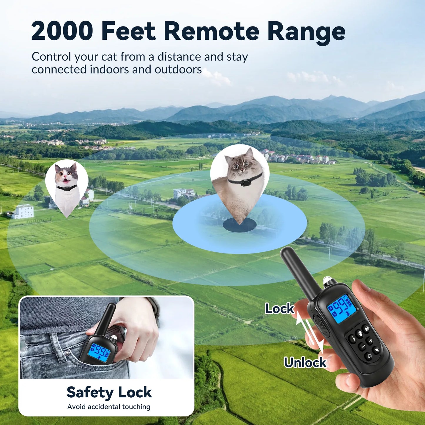 Cat Training Collar,Cat Shock Collar with Remote ,Cat Stop Meowing Collar, Remote Control/Waterproof Rechargeable